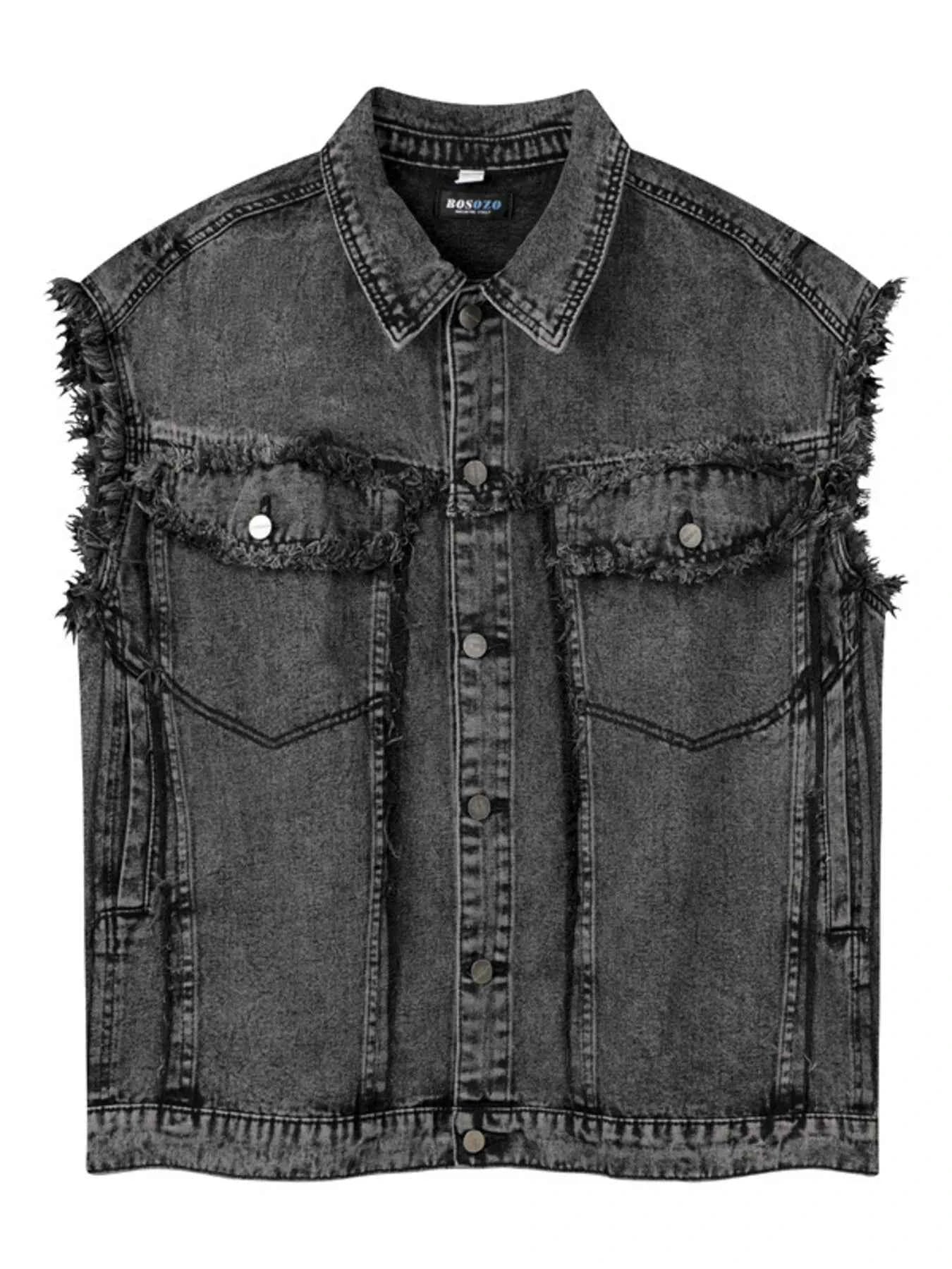 Veste en jean sans manches à boutonnage et ourlet brut - DevilShop