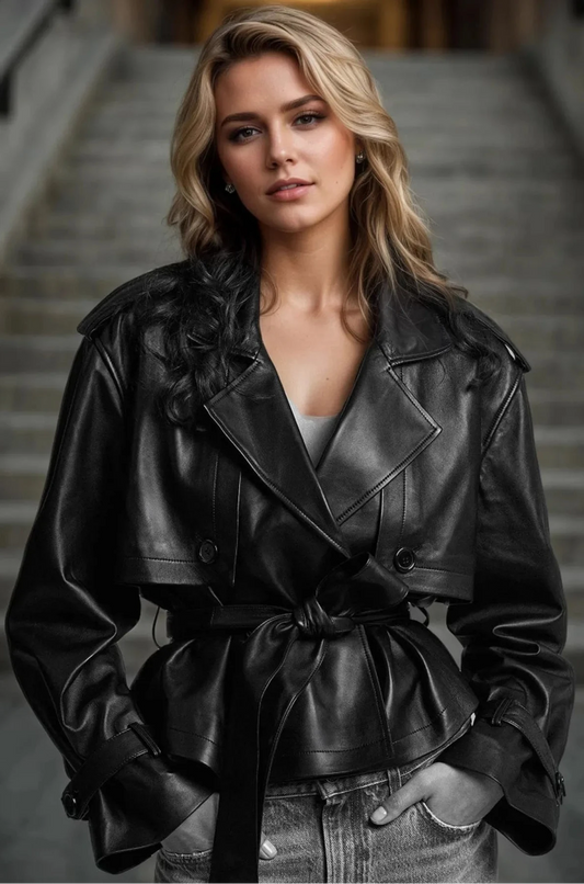 Trench-coat cuir ceinturé pour un style élégant et moderne - DevilShop