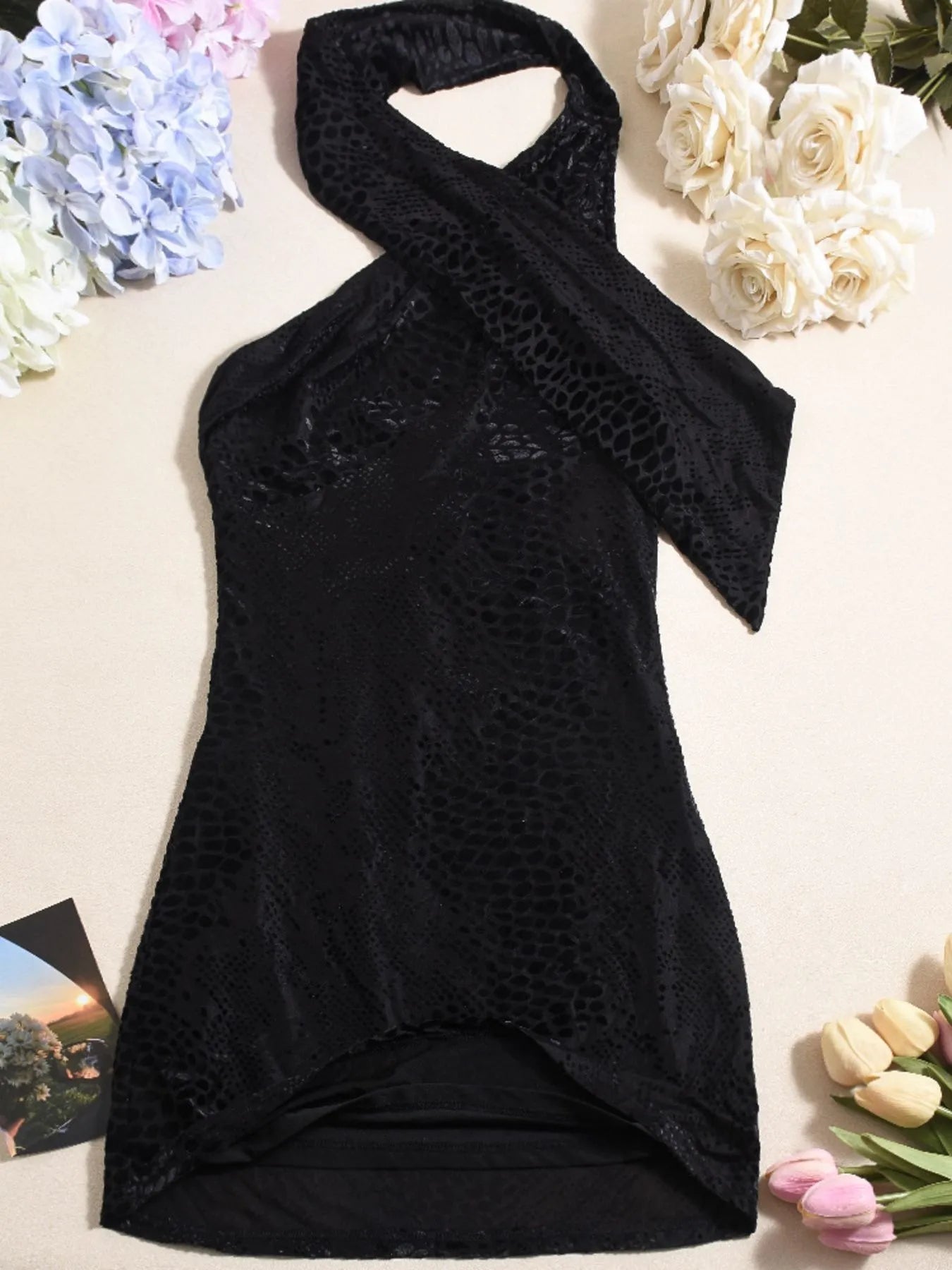 Asymmetrical Halter Neck Mini Dress - DevilShop