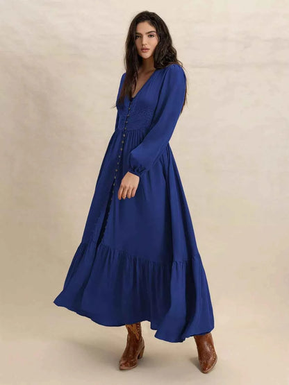 Long Sleeve Button-Front Maxi Dress