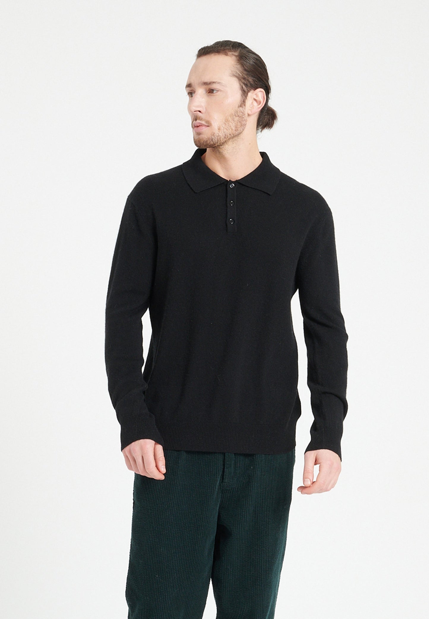 Polo manches longues homme en cachemire noir - LUKE 5