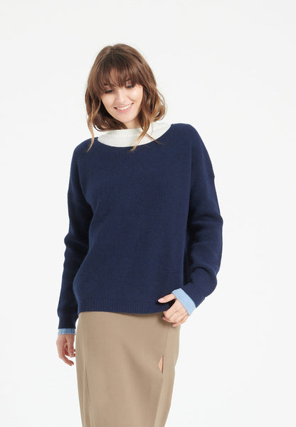 Pull col rond femme en cachemire bleu marine - LILLY 25