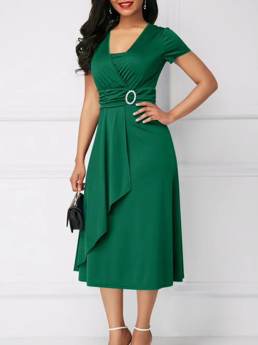 Short Sleeve Midi Wrap Dress with Belt Detail - DevilShop