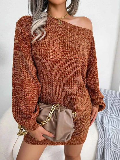 Multi-Color One-Shoulder Sweater Dress