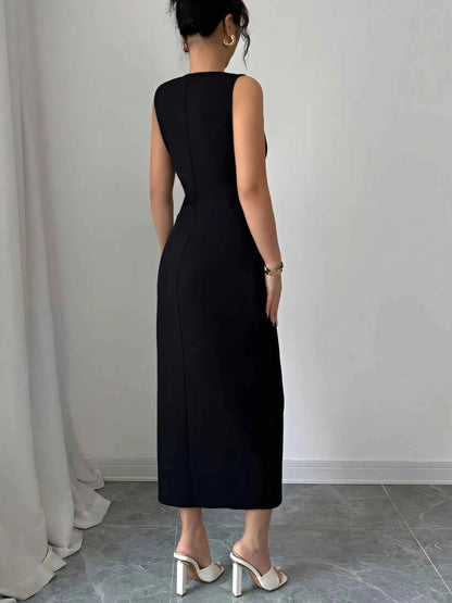 Bow Slit Round Neck Sleeveless Dress - DevilShop
