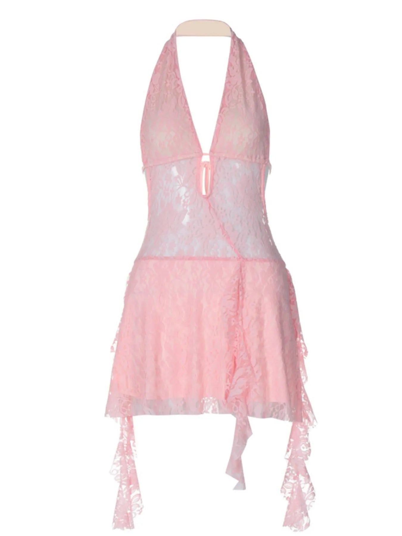 Backless Lace Halter Neck Mini Dress - DevilShop
