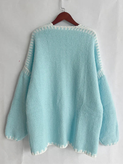 Double Take Contrast Open Front Dropped Shoulder Cardigan - DevilShop