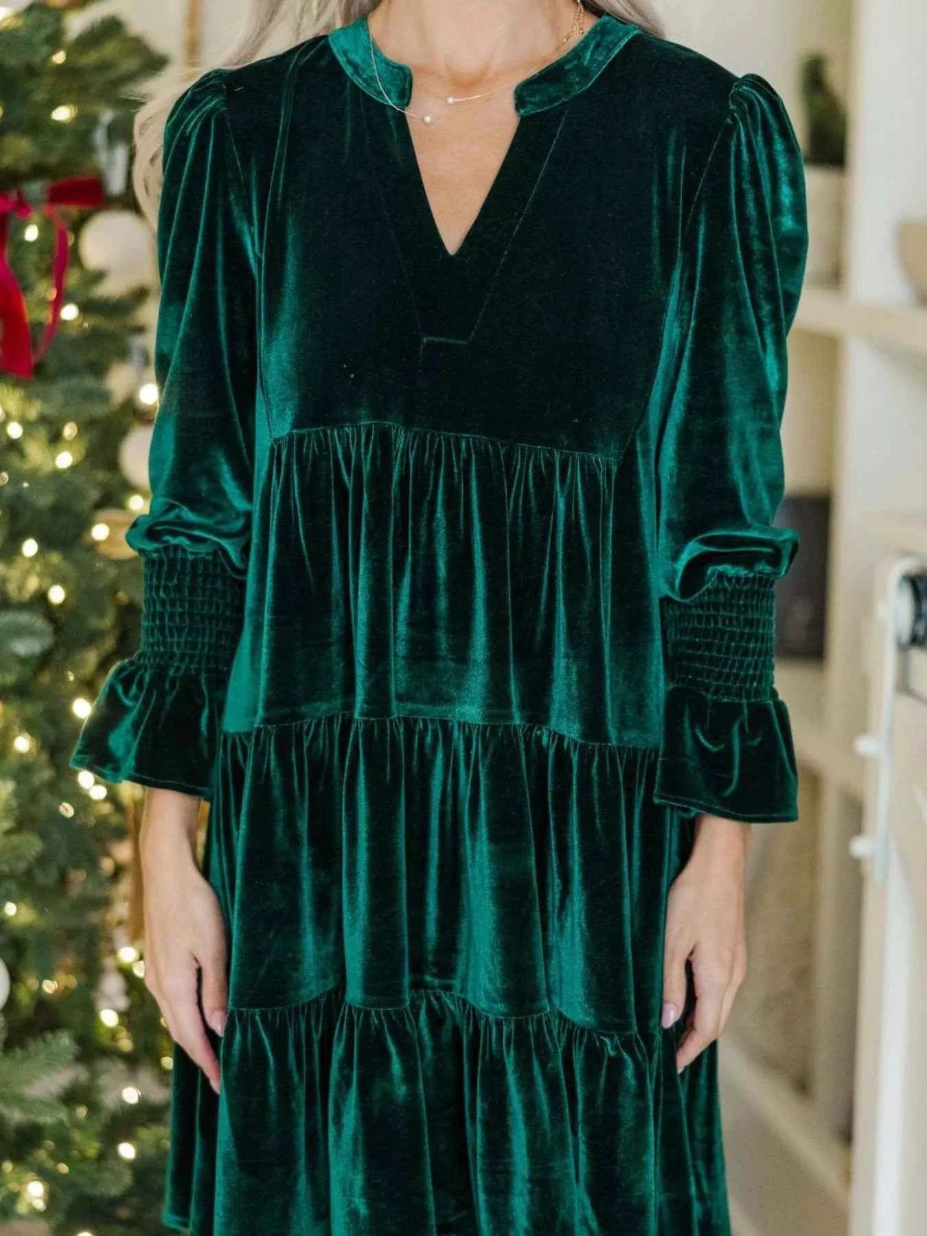 Velvet Tiered Notched Mini Dress