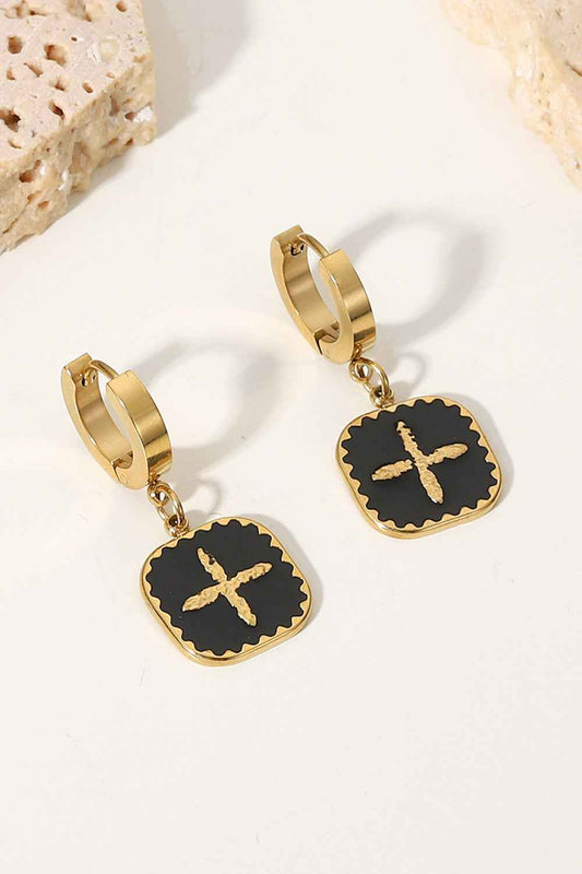 Boucles d'oreilles carrées pendantes avec signe plus élégantes - DevilShop