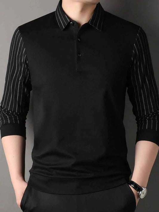 Polo rayé à manches longues pour homme, grande taille - DevilShop