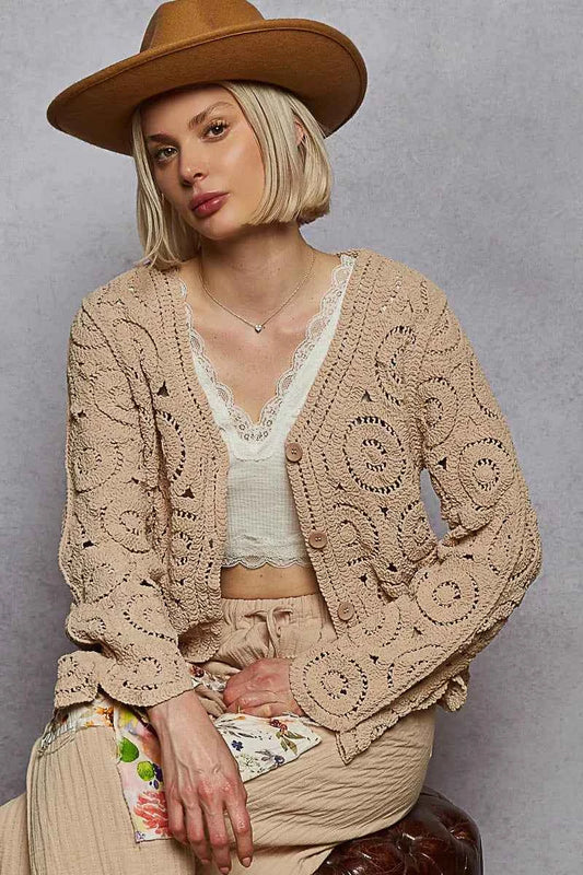 Cardigan au crochet boutonné pour un style élégant et décontracté - Votre essentiel mode - DevilShop