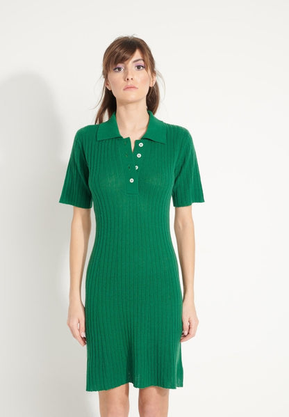 Robe col polo femme en cachemire déjaugé vert émeraude - AVA 17