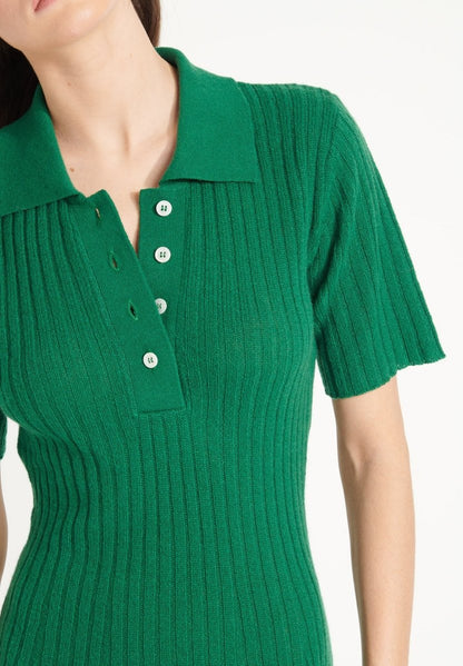 Robe col polo femme en cachemire déjaugé vert émeraude - AVA 17