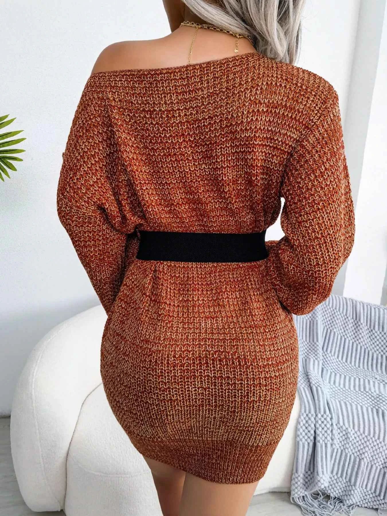 Multi-Color One-Shoulder Sweater Dress