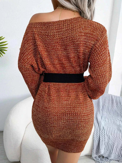 Multi-Color One-Shoulder Sweater Dress