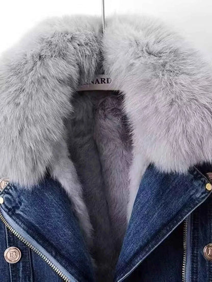 Full Size Faux Fur Collar Denim Jacket Plus Size