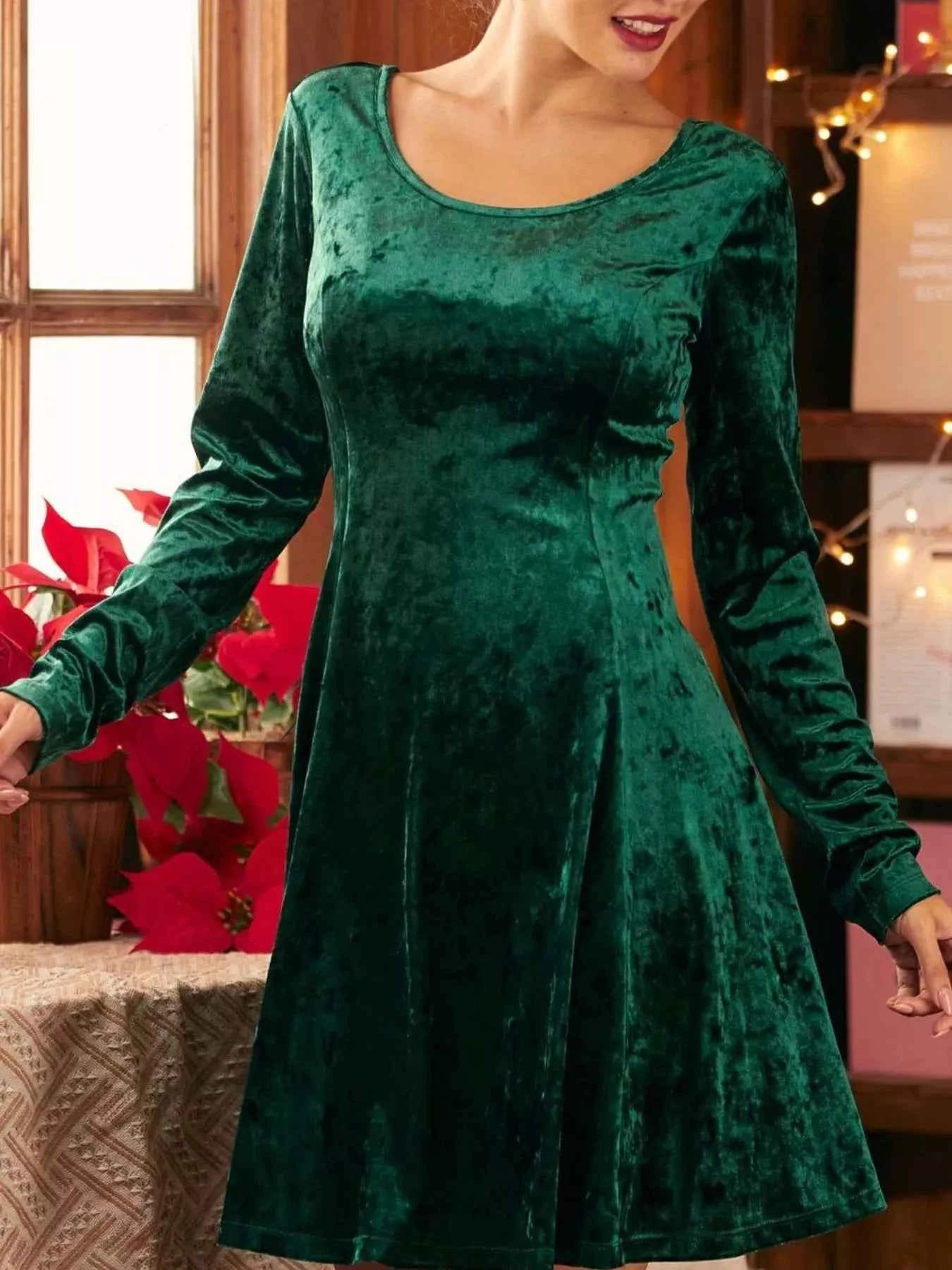 Velvet Round Neck Long Sleeve Dress
