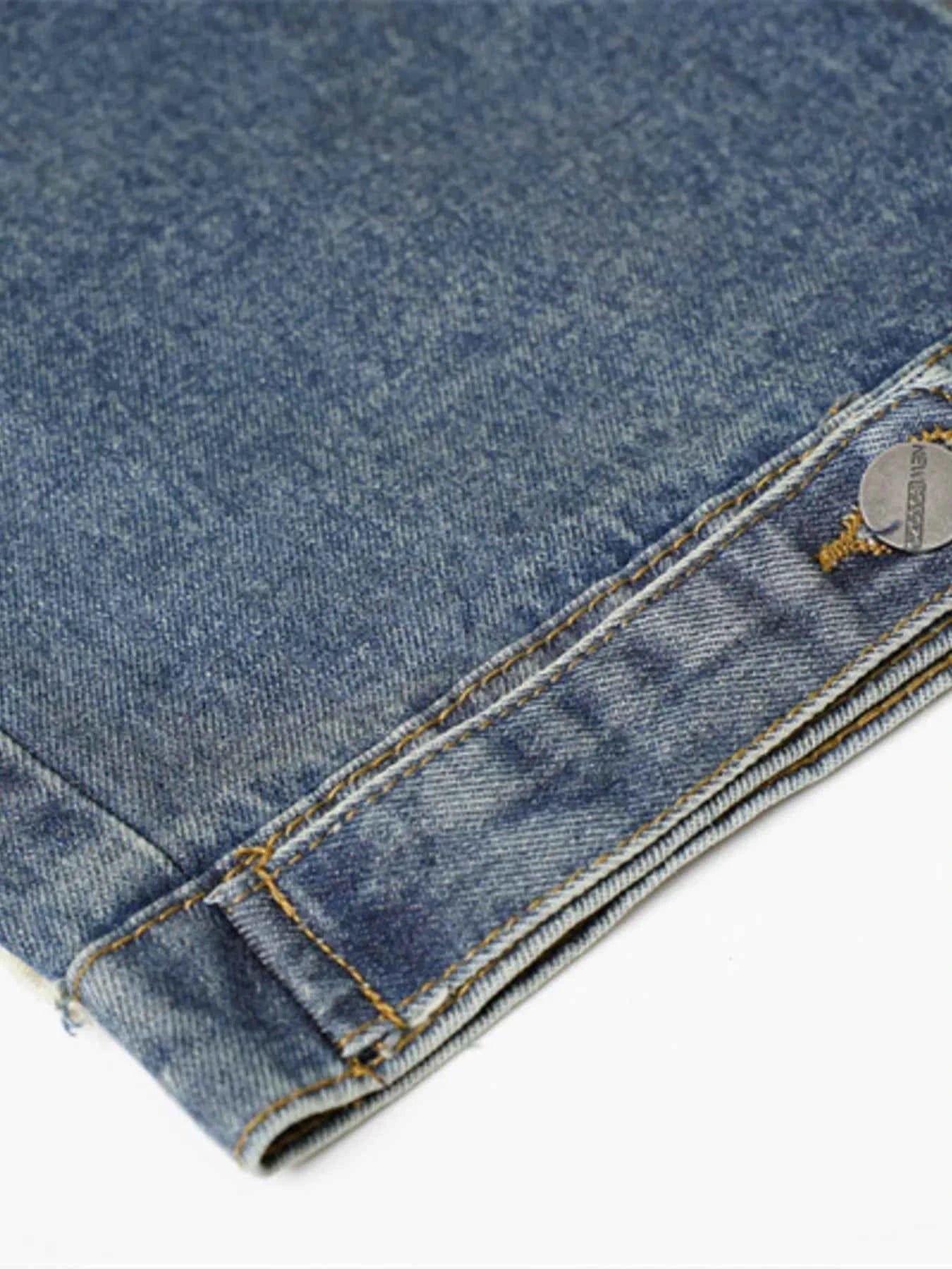 Veste en jean sans manches à boutonnage et ourlet brut - DevilShop