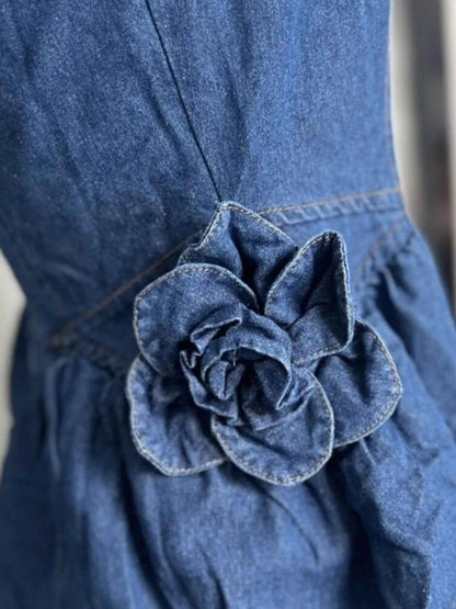 Robe en jean à volants et col rond superposés - DevilShop