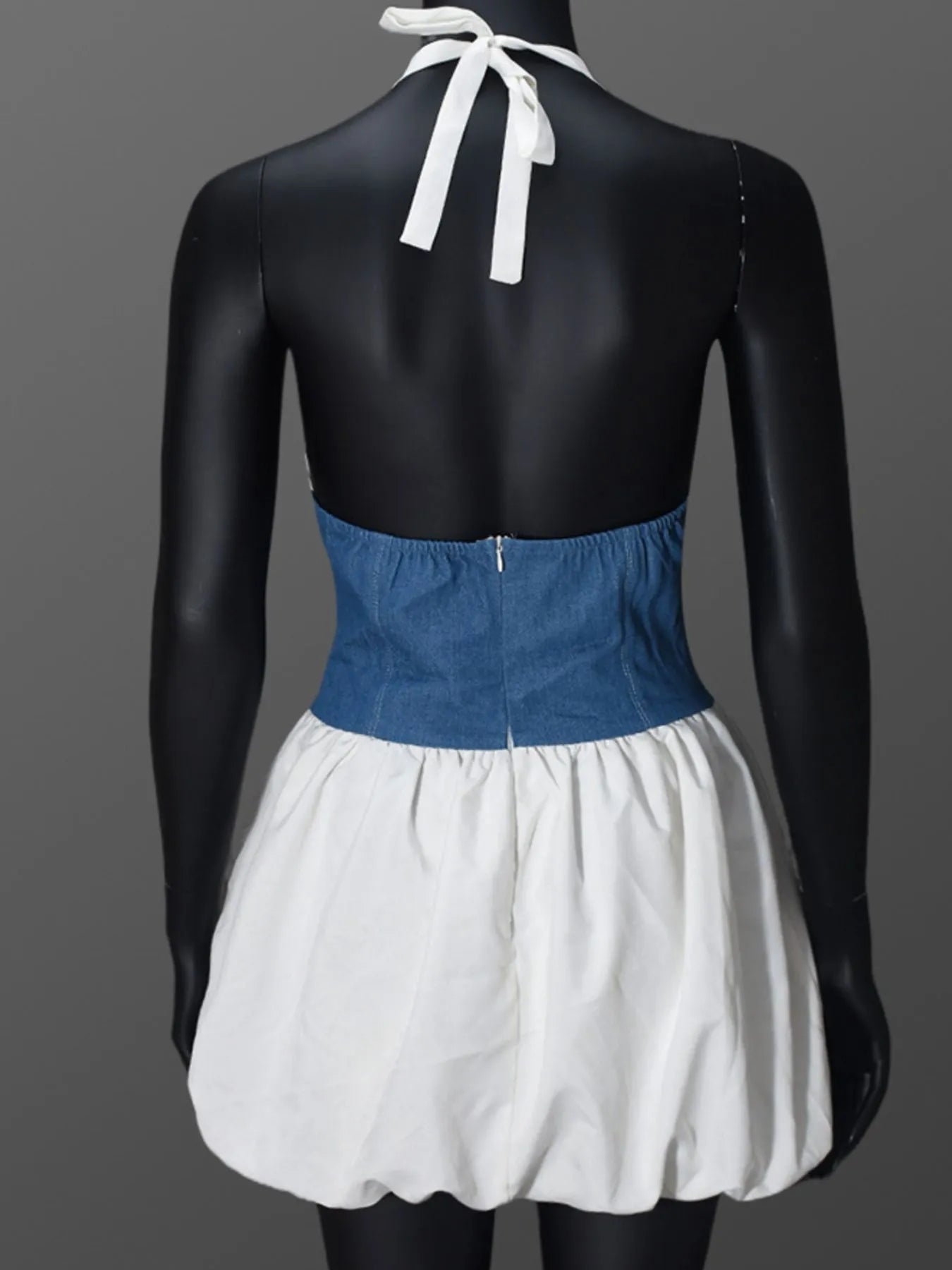 Halter Deep V-Neck Color Block Mini Dress - DevilShop