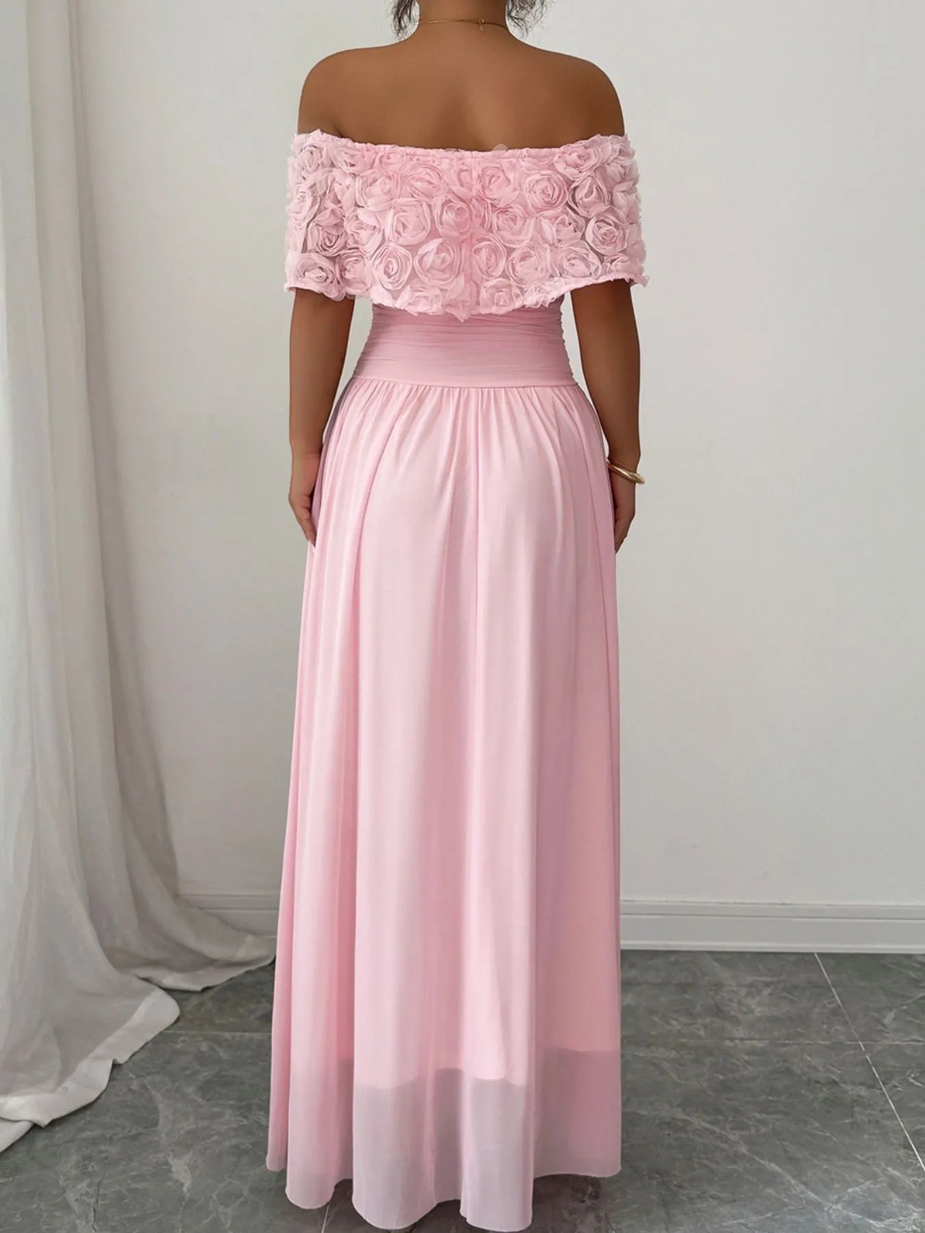 Off-Shoulder Rose Embellished Maxi Dress - DevilShop
