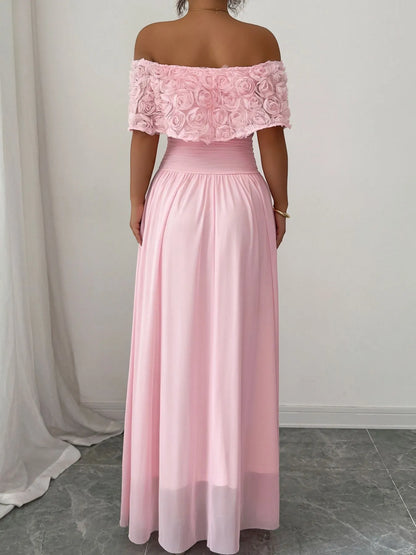 Off-Shoulder Rose Embellished Maxi Dress - DevilShop