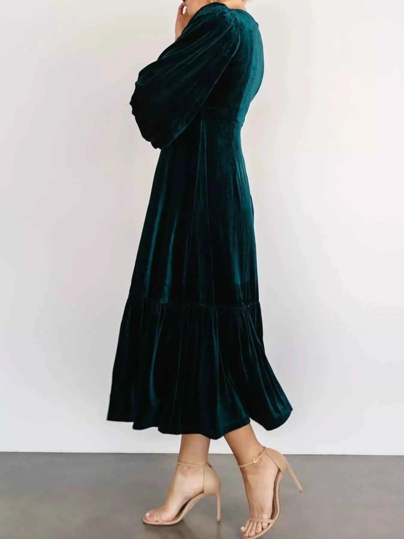 Velvet Tiered Long Sleeve Midi Dress
