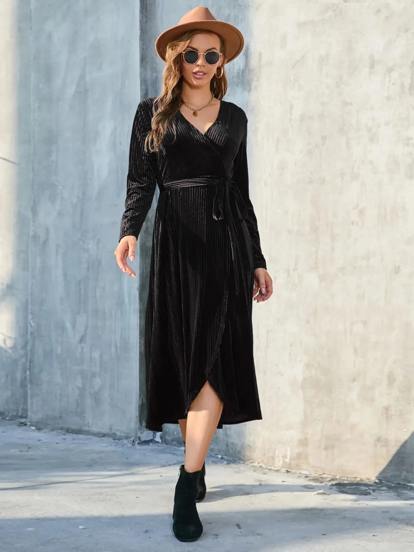 Surplice Long Sleeve Midi Dress - DevilShop