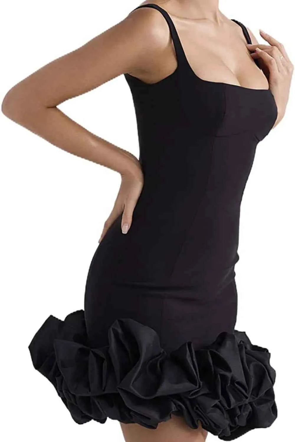 Ruched Square Neck Sleeve Mini Dress - DevilShop