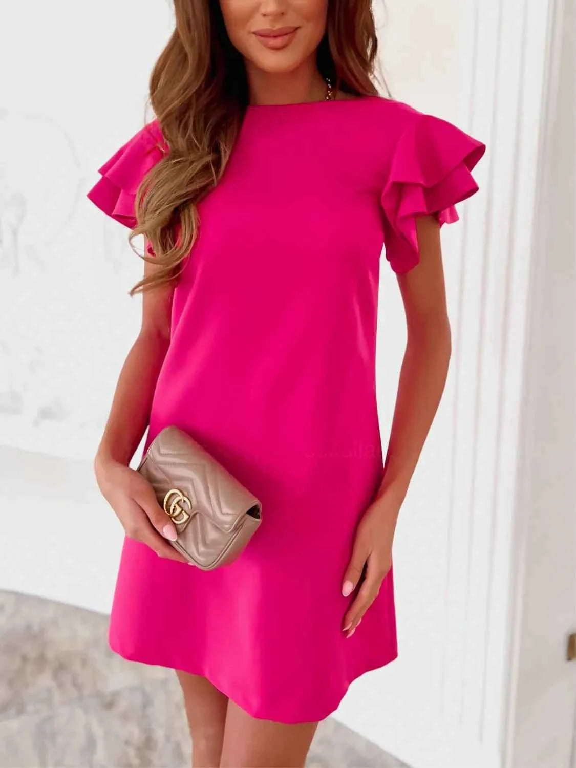 Ruffled Layered Short Sleeve Mini Dress - DevilShop