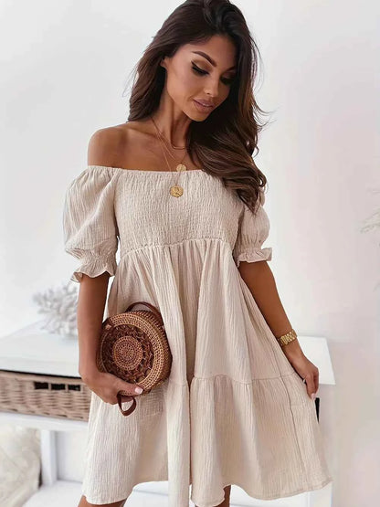 Robe à volants épaules dénudées avec manches courtes - DevilShop