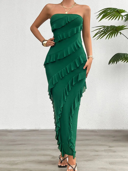 Devine Ruffled Slit Back Tube Maxi Dress - DevilShop