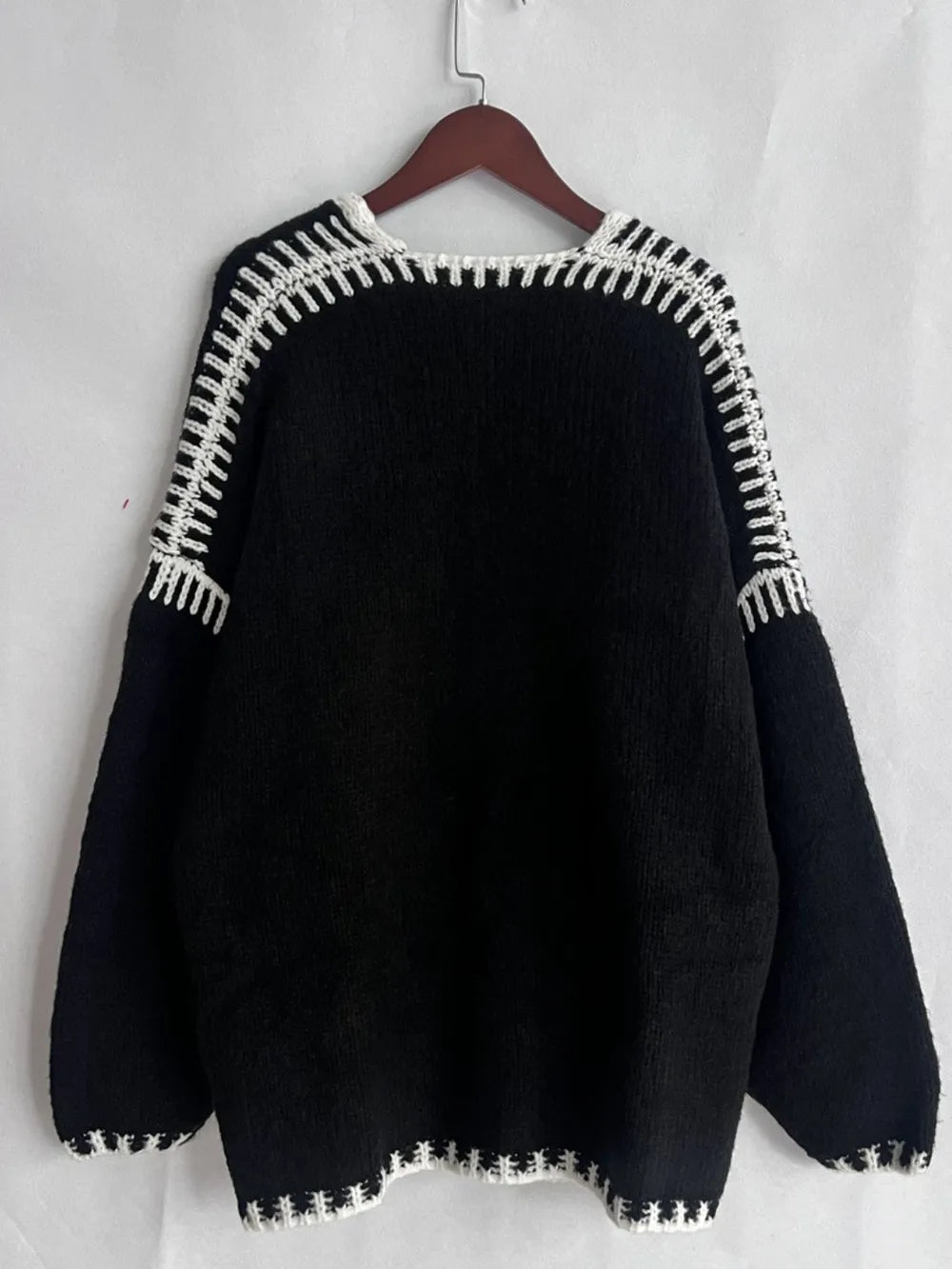 Double Take Contrast Open Front Dropped Shoulder Cardigan - DevilShop