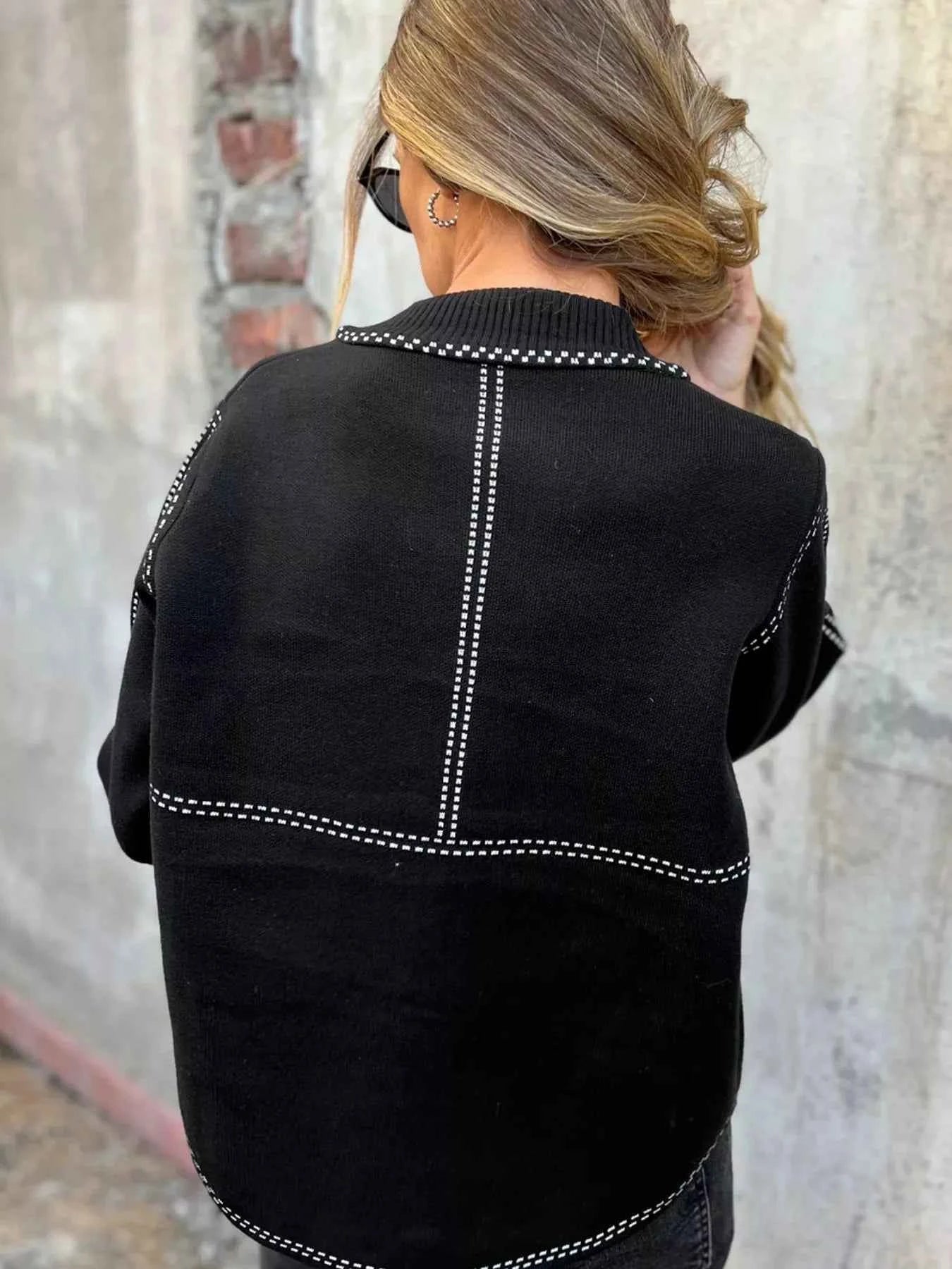 Contrast Trim Button up Sweater Cardigan