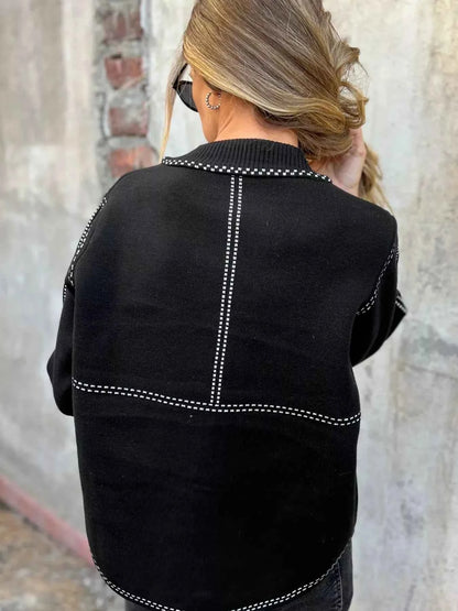 Contrast Trim Button up Sweater Cardigan