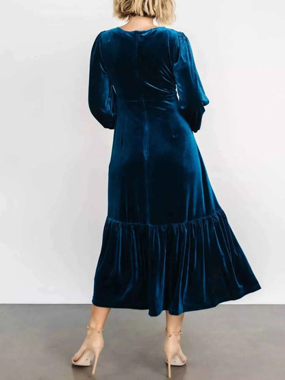 Velvet Tiered Long Sleeve Midi Dress