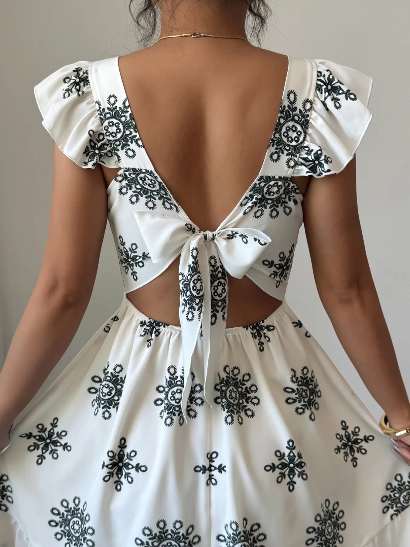 Printed Ruffled Cap Sleeve Dress - DevilShop