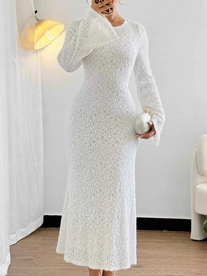 Lace Round Neck Flare Sleeve Dress