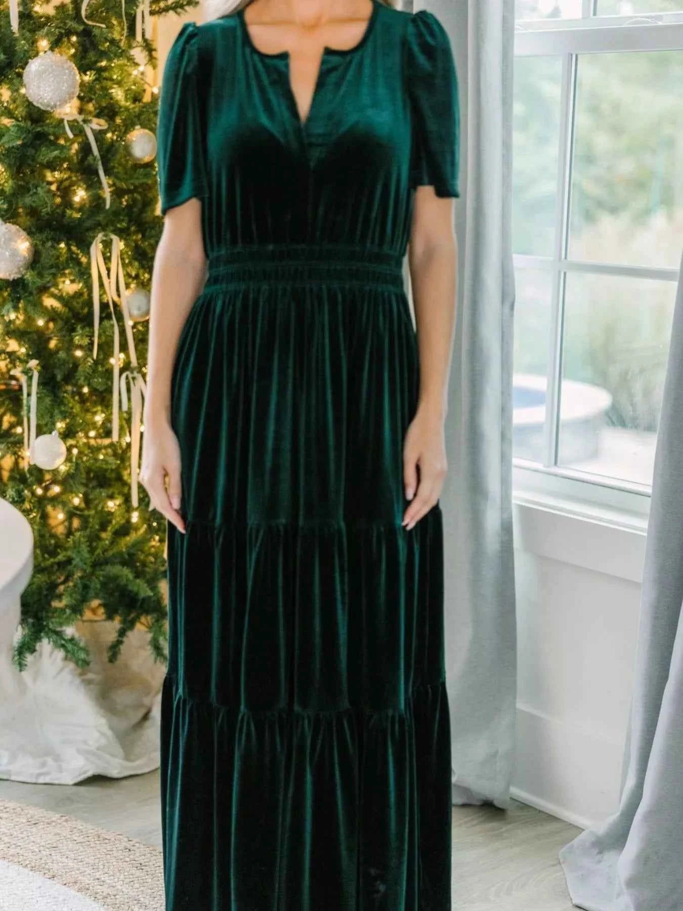 Velvet Tiered Short Sleeve Maxi Dress