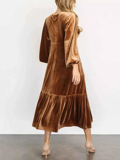 Velvet Tiered Long Sleeve Midi Dress