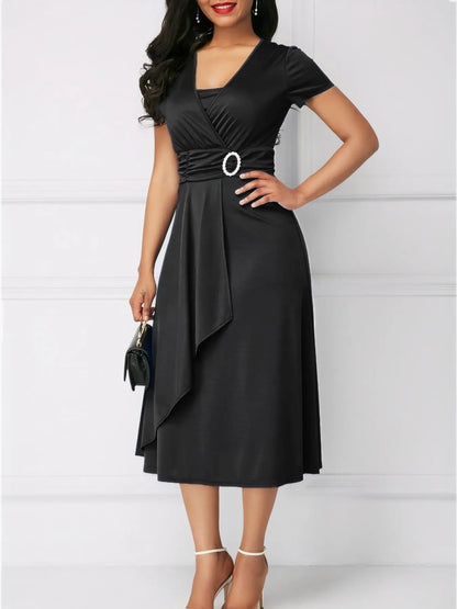 Short Sleeve Midi Wrap Dress with Belt Detail - DevilShop