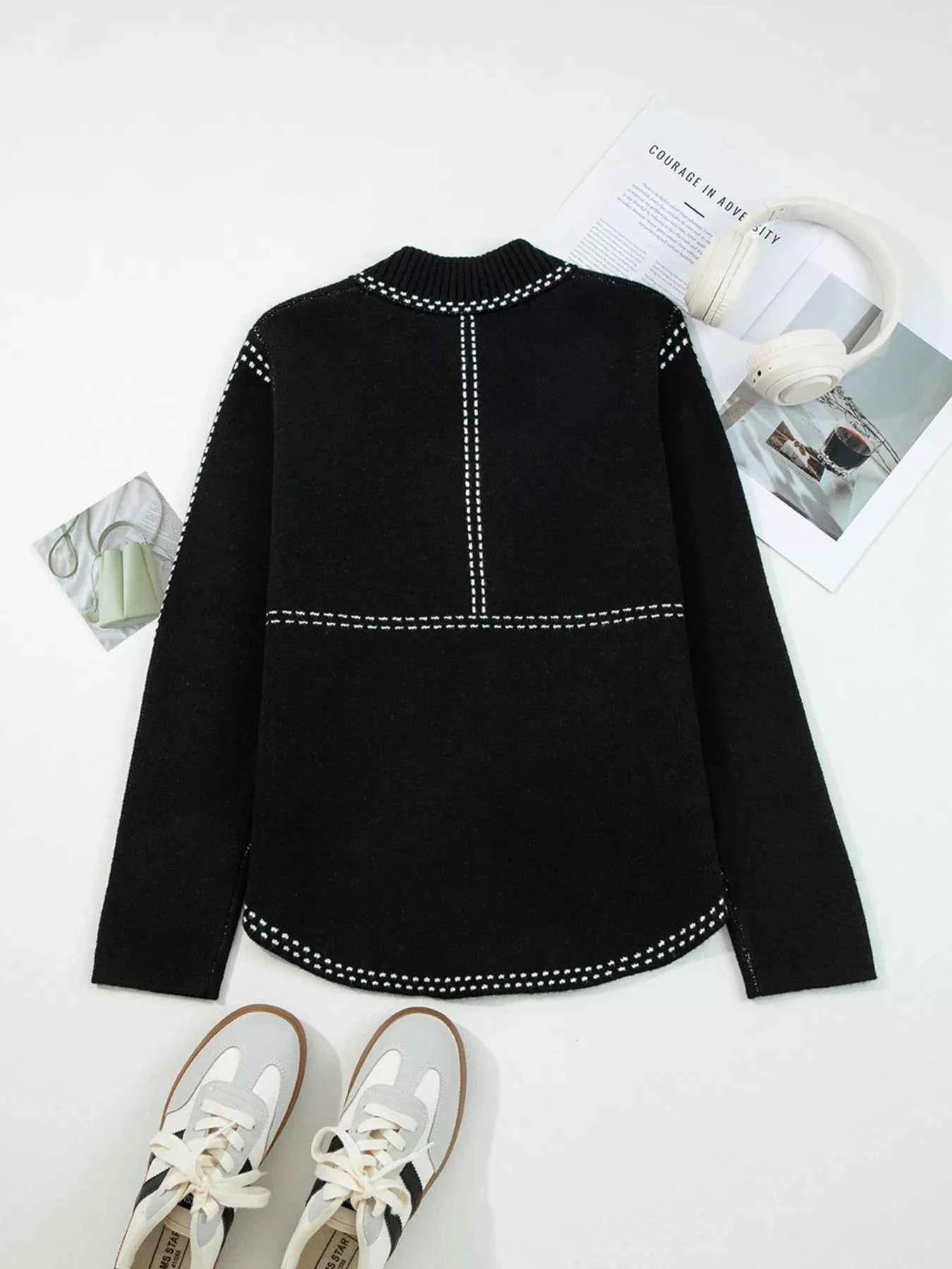 Contrast Trim Button up Sweater Cardigan