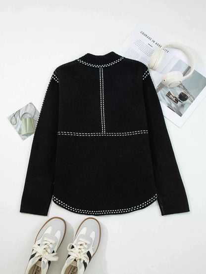 Contrast Trim Button up Sweater Cardigan