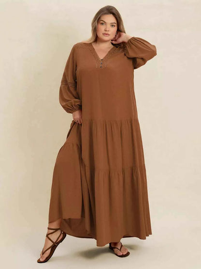 Plus Size Bohemian Tiered Maxi Dress with Balloon Sleeves