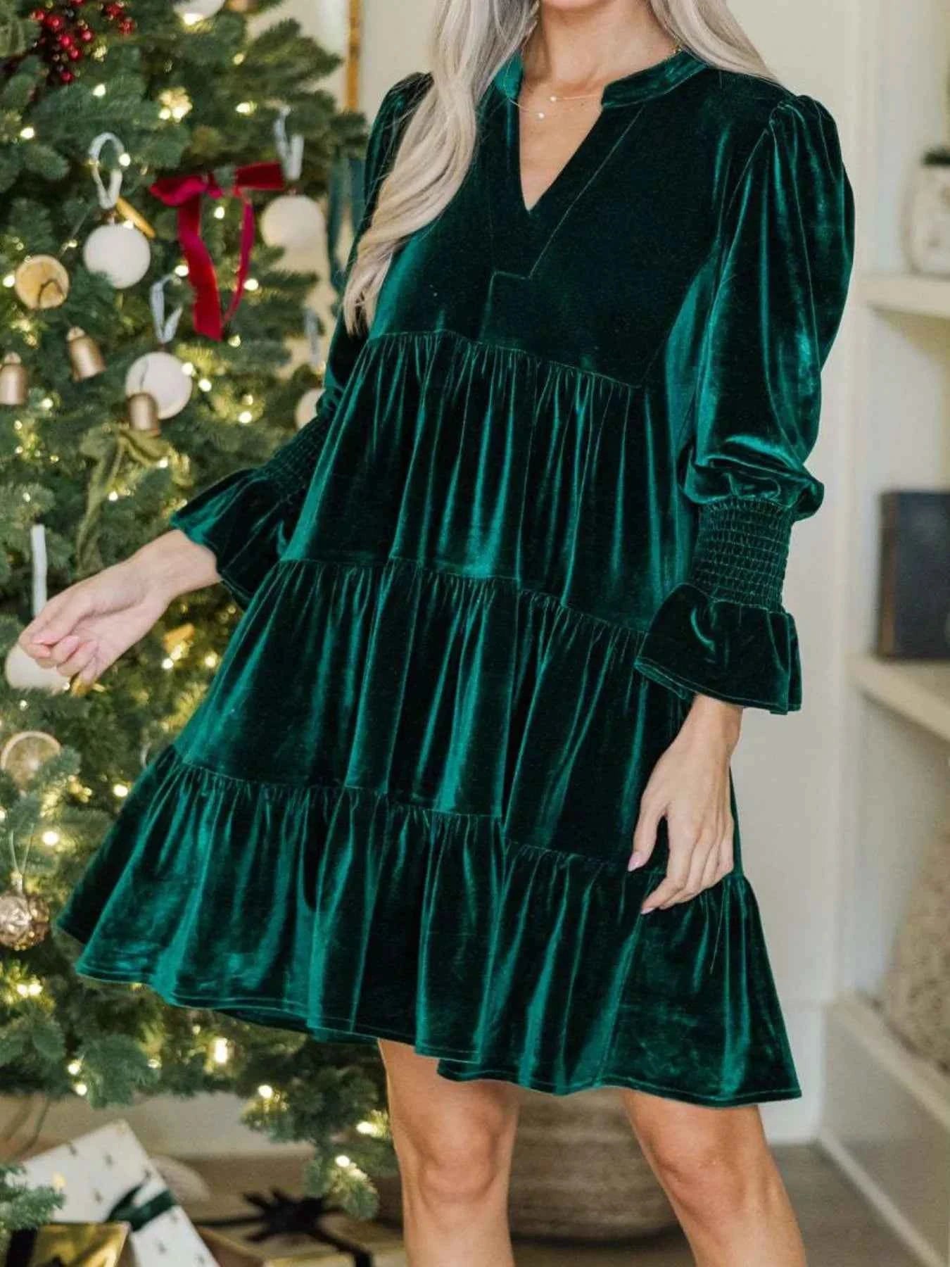 Velvet Tiered Notched Mini Dress
