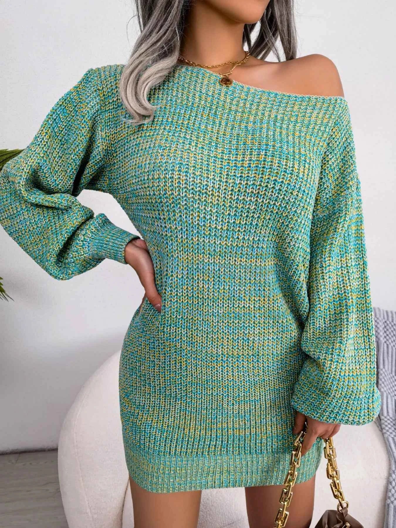 Multi-Color One-Shoulder Sweater Dress