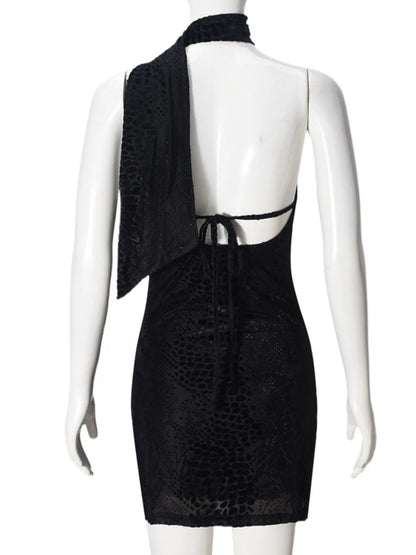 Asymmetrical Halter Neck Mini Dress - DevilShop