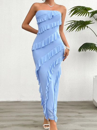 Devine Ruffled Slit Back Tube Maxi Dress - DevilShop
