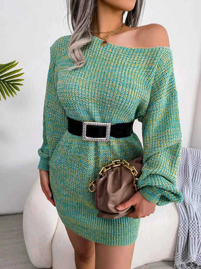 Multi-Color One-Shoulder Sweater Dress