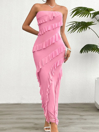 Devine Ruffled Slit Back Tube Maxi Dress - DevilShop